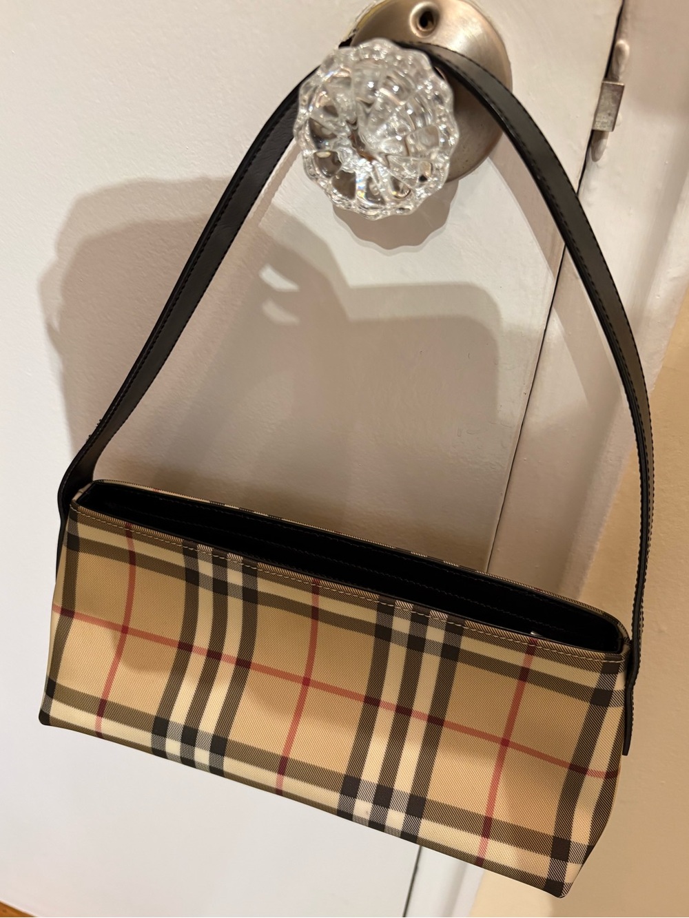 Burberry Vintage Nova Check Shoulder Bag in Beige with Cosmetic Case